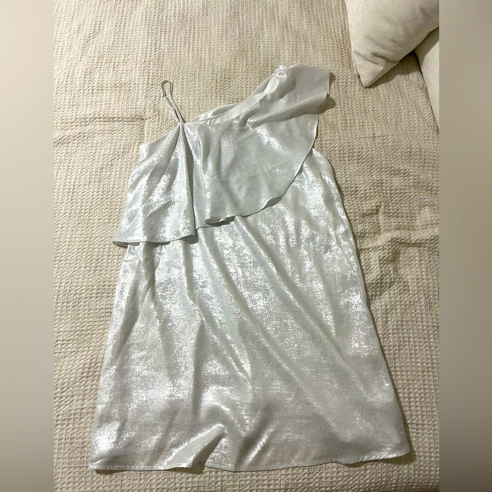 White shimmery one shoulder dress